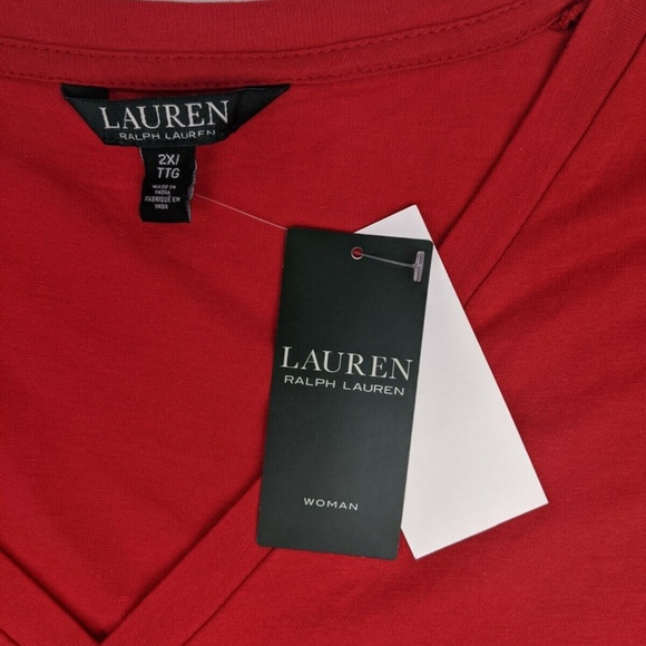 (NWT) Lauren Ralph Lauren Women's Red V-Neck Lace/Crochet Top Plus Size 2X - Picture 7 of 12